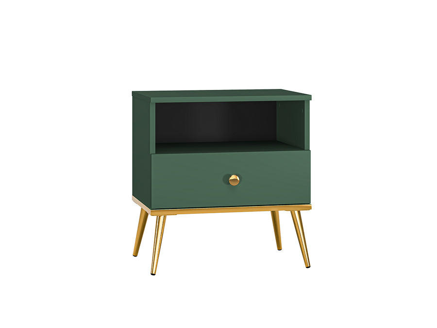 Nachttisch – FOREST – Eleganter Nachtschrank in Dunkelgrün mit goldenen Akzenten