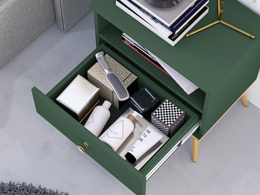 Nachttisch – FOREST – Eleganter Nachtschrank in Dunkelgrün mit goldenen Akzenten