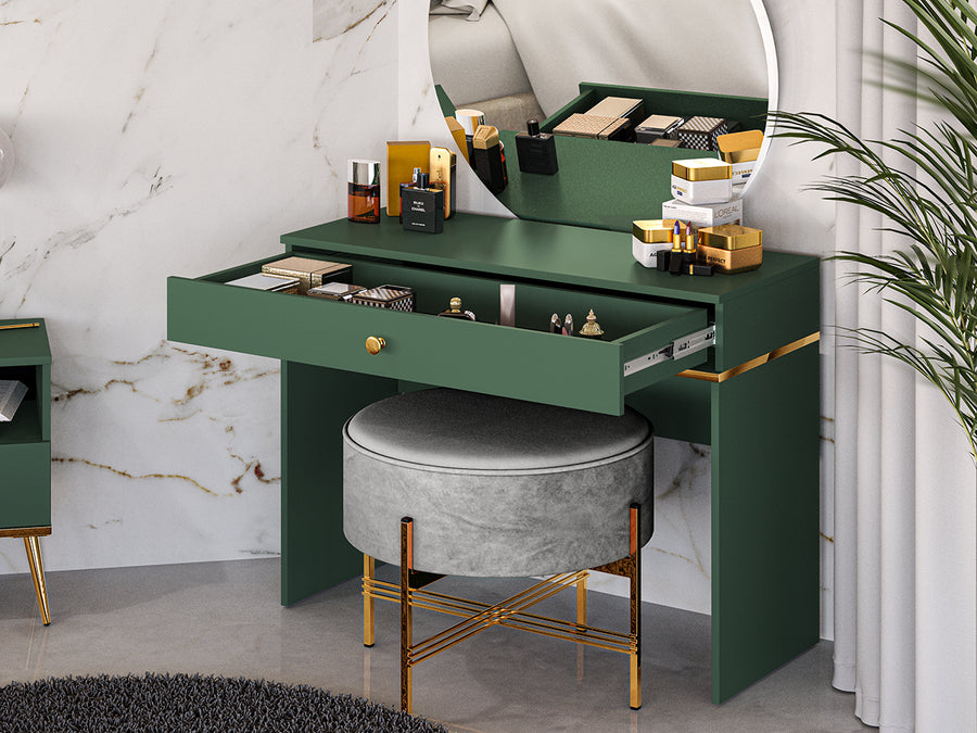 Schminktisch – FOREST 09 – Eleganter Frisiertisch in Dunkelgrün mit Schublade