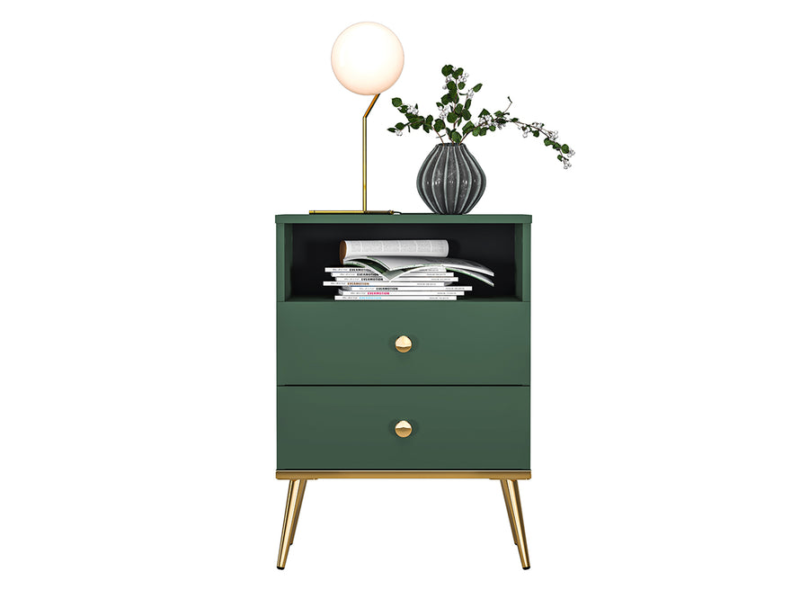 Nachttisch – FOREST – Eleganter Nachtschrank in Dunkelgrün mit goldenen Akzenten