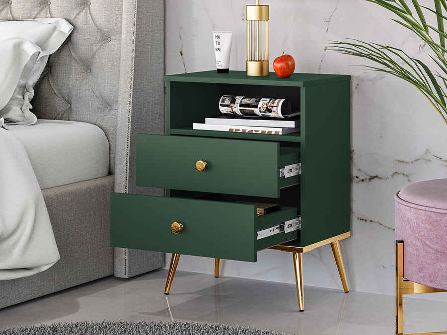 Nachttisch – FOREST – Eleganter Nachtschrank in Dunkelgrün mit goldenen Akzenten