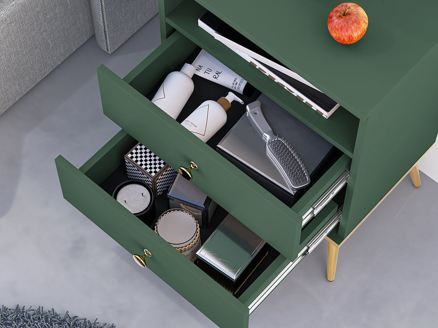 Nachttisch – FOREST – Eleganter Nachtschrank in Dunkelgrün mit goldenen Akzenten