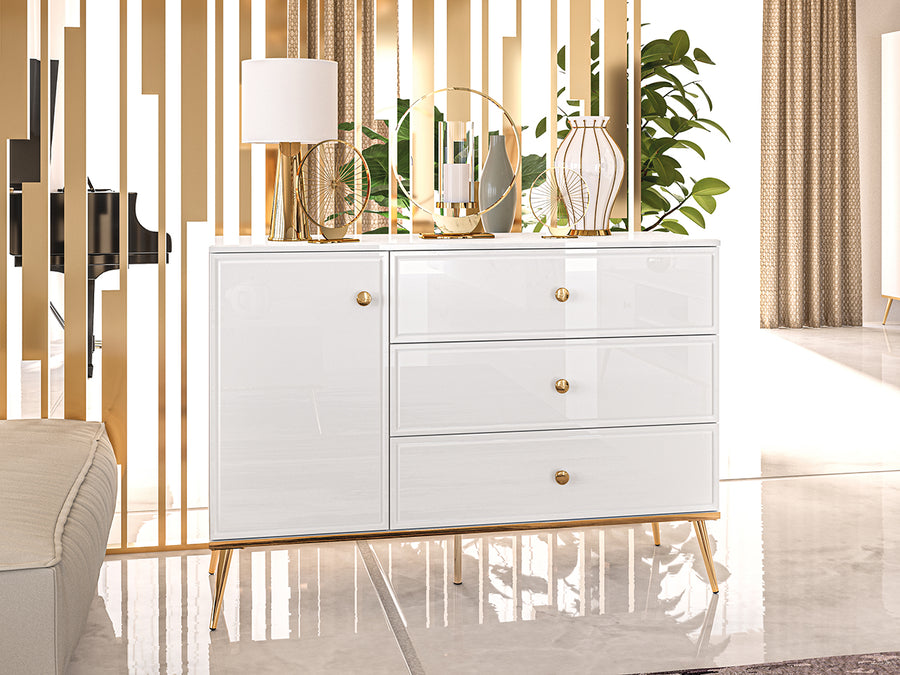 Kommode – GOLDIN – Moderne Hochglanz-Kommode mit Schubladenauszug und Soft-Close