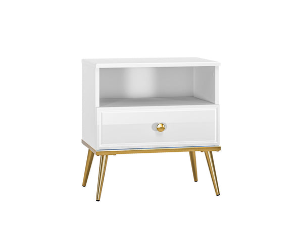 GOLDIN 07 Nachttisch – Moderner Beistelltisch mit Hochglanzfront und Vollauszug