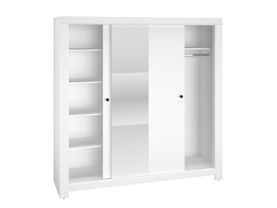 Kleiderschrank – LAHTI 01 – Moderner Schwebetürenschrank mit Spiegel in Weiß Mat