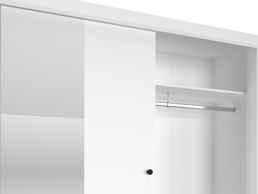 Kleiderschrank – LAHTI 01 – Moderner Schwebetürenschrank mit Spiegel in Weiß Mat