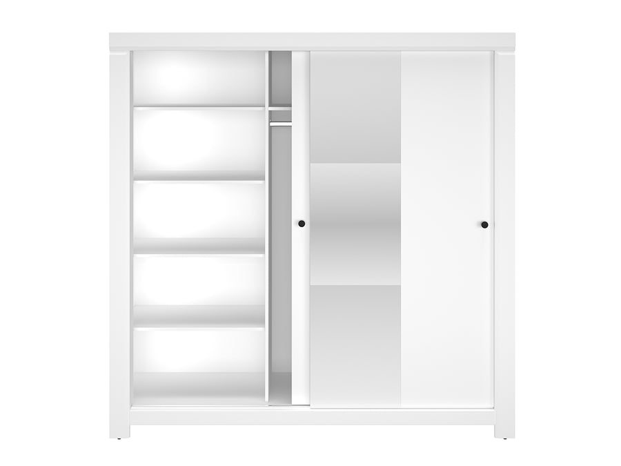 Kleiderschrank – LAHTI 01 – Moderner Schwebetürenschrank mit Spiegel in Weiß Mat
