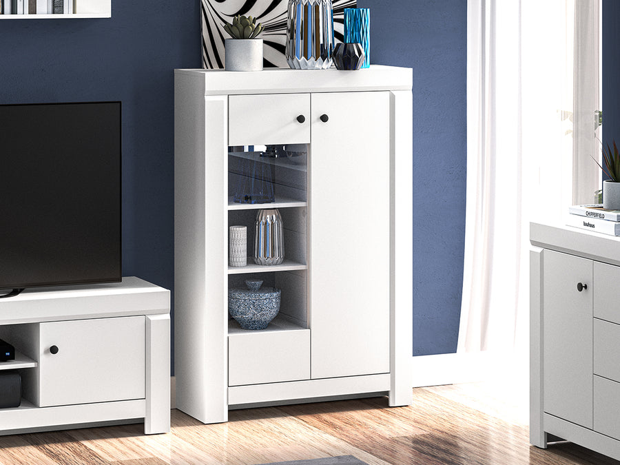 Vitrine – LAHTI 07 – Eleganter Vitrinenschrank in Weiß Mat mit Glastür
