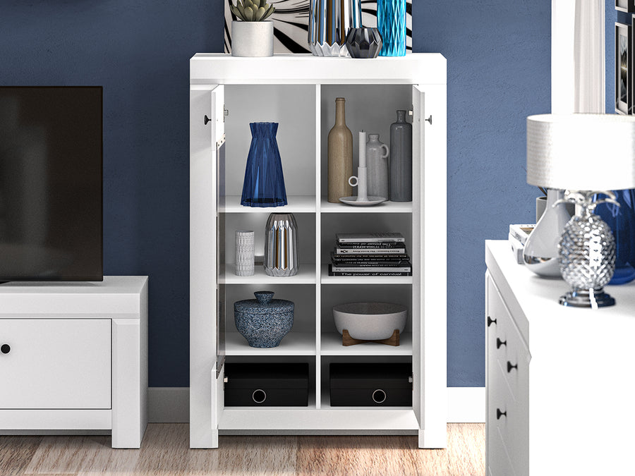 Vitrine – LAHTI 07 – Eleganter Vitrinenschrank in Weiß Mat mit Glastür