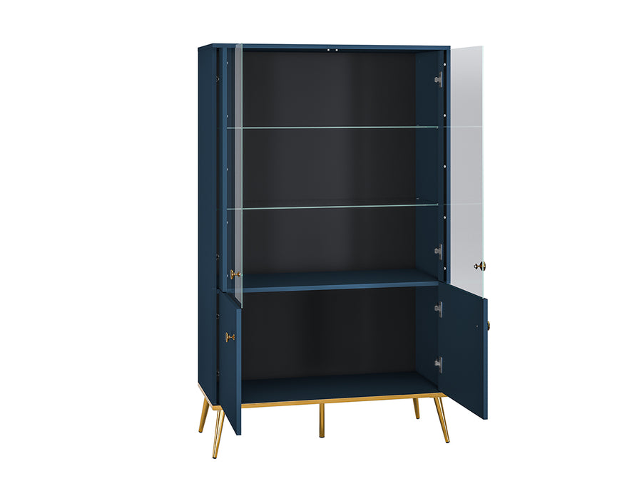 Vitrine – MARINE 02 – Elegante Glasvitrine in Dunkelblau mit goldenen Beinen