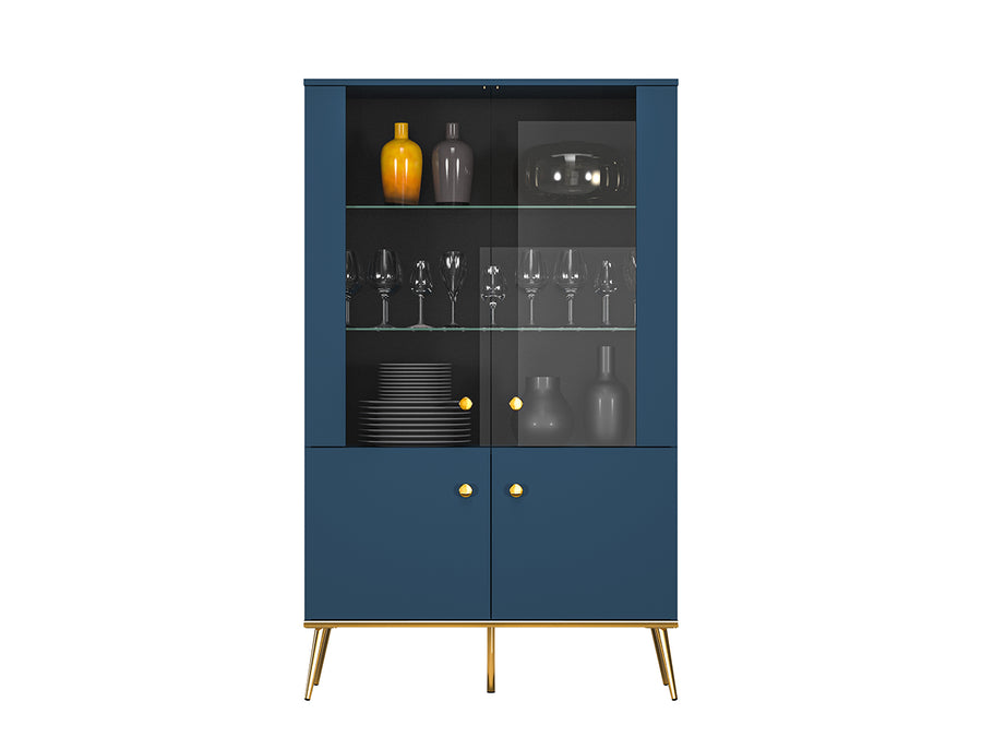 Vitrine – MARINE 02 – Elegante Glasvitrine in Dunkelblau mit goldenen Beinen