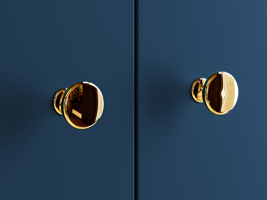 Vitrine – MARINE 02 – Elegante Glasvitrine in Dunkelblau mit goldenen Beinen