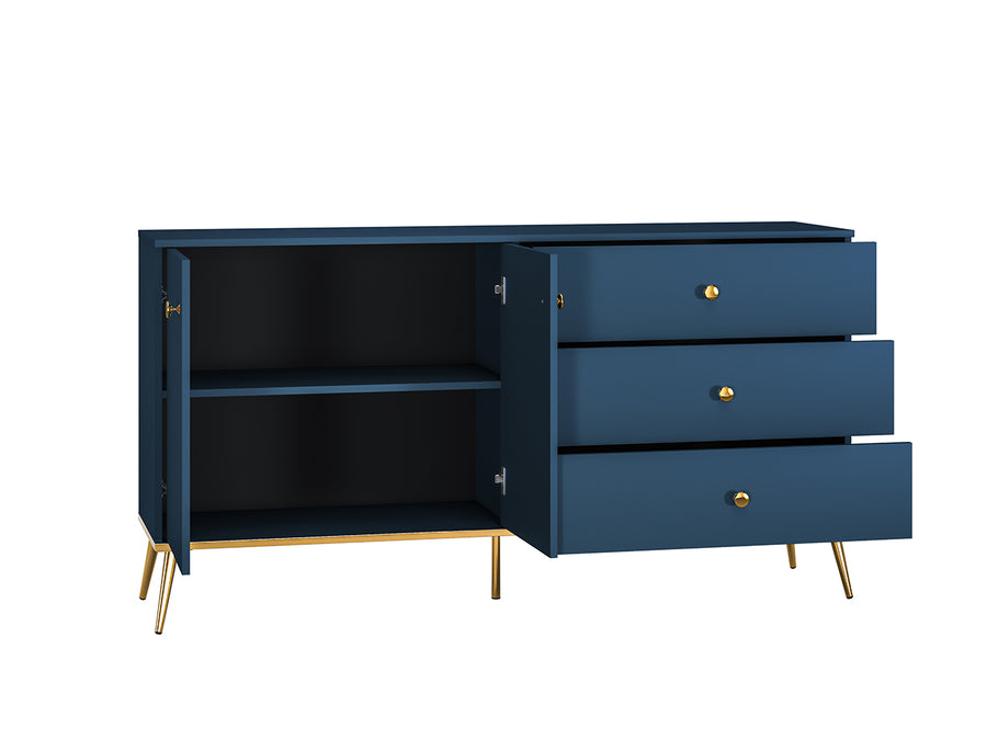 Kommode – MARINE 03 – Elegantes Sideboard in Dunkelblau mit goldenen Beinen