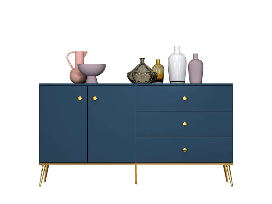 Kommode – MARINE 03 – Elegantes Sideboard in Dunkelblau mit goldenen Beinen