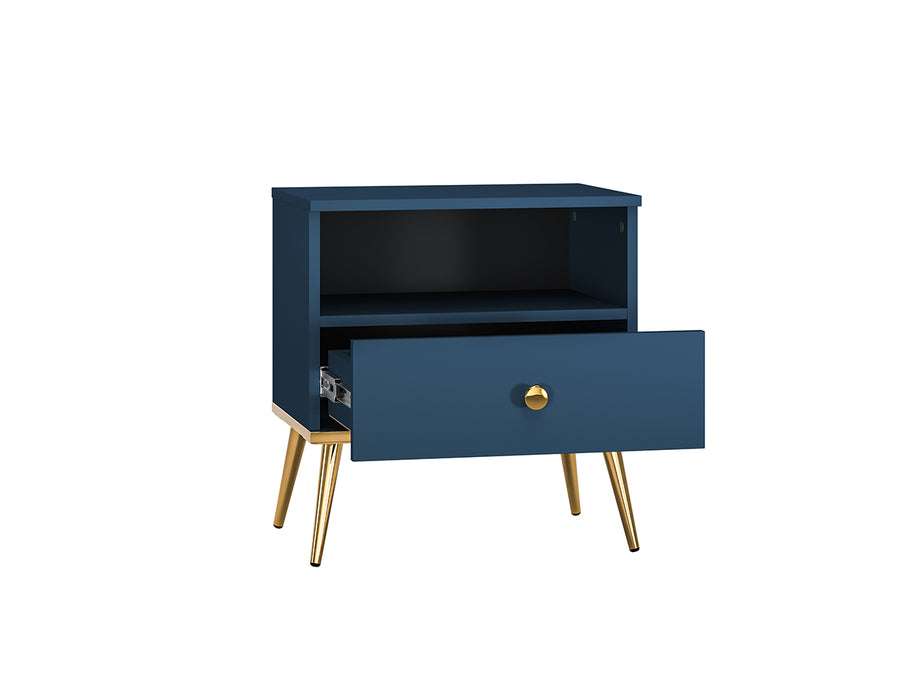 Nachttisch – MARINE 06 – Eleganter Nachtschrank in Dunkelblau mit goldenen Akzenten
