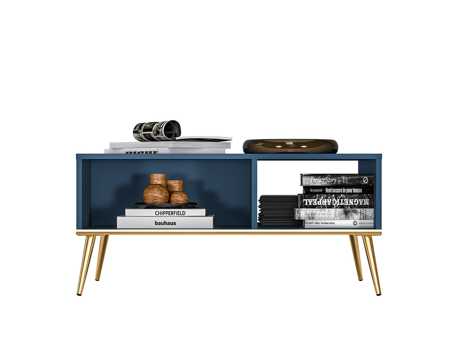 Couchtisch – MARINE 07 – Eleganter Wohnzimmertisch in Dunkelblau mit goldenen Beinen