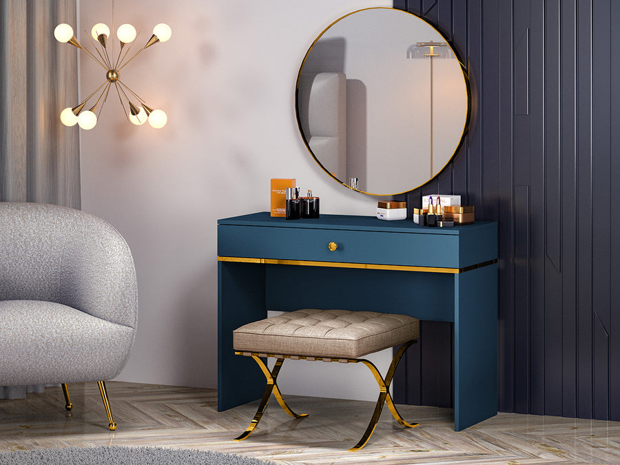 Schminktisch – MARINE 09 – Elegante Frisiertisch-Konsole in Dunkelblau mit Goldakzenten