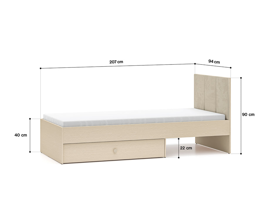 Bett – MEVEL 08 – Modernes Einzelbett mit Polsterkopfteil
