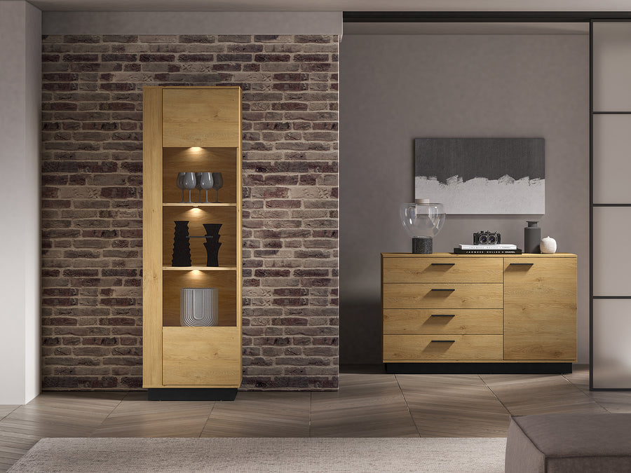 Standvitrine – MODESTO 02 – Elegante Holzoptik für Ihr Wohnzimmer