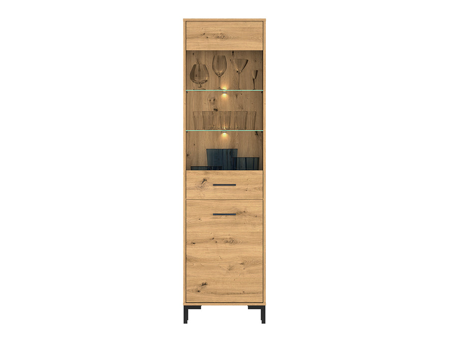 Vitrine – NEVIO – Moderne Standvitrinen mit Holzoptik und Glaselementen