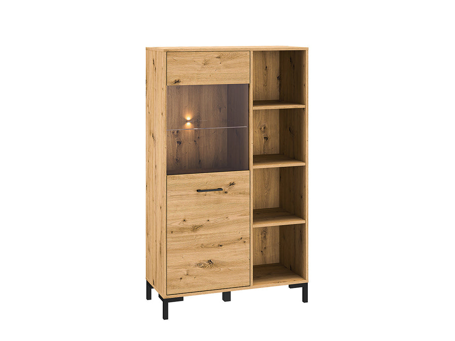 Vitrine – NEVIO – Moderne Standvitrinen mit Holzoptik und Glaselementen