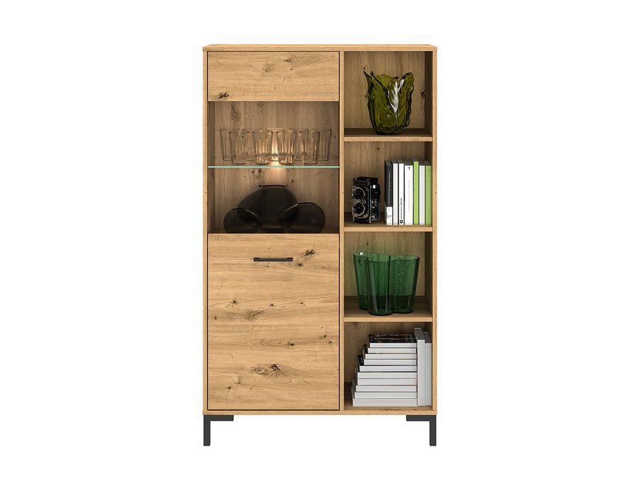 Vitrine – NEVIO – Moderne Standvitrinen mit Holzoptik und Glaselementen
