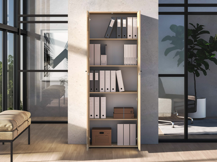 Büroschrank – ODELIS 01 – Abschließbarer Aktenschrank in hellem Holz-Design