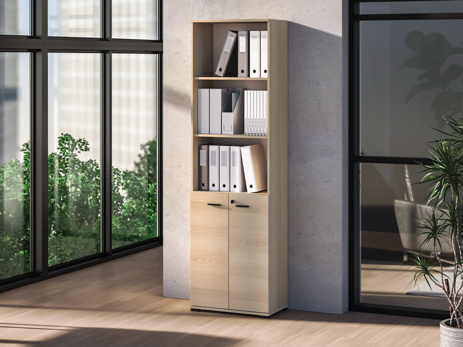 Büroregal – ODELIS – Funktionales Regal mit verschließbarem Stauraum