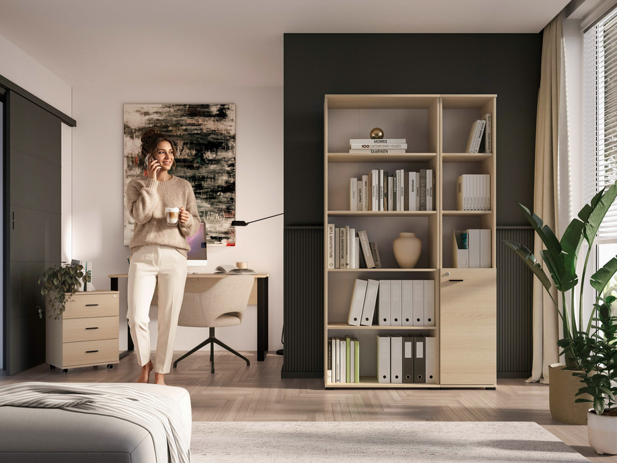 Büroregal – ODELIS 02 – Offenes Regal für Akten und Unterlagen in hellem Holz-Design