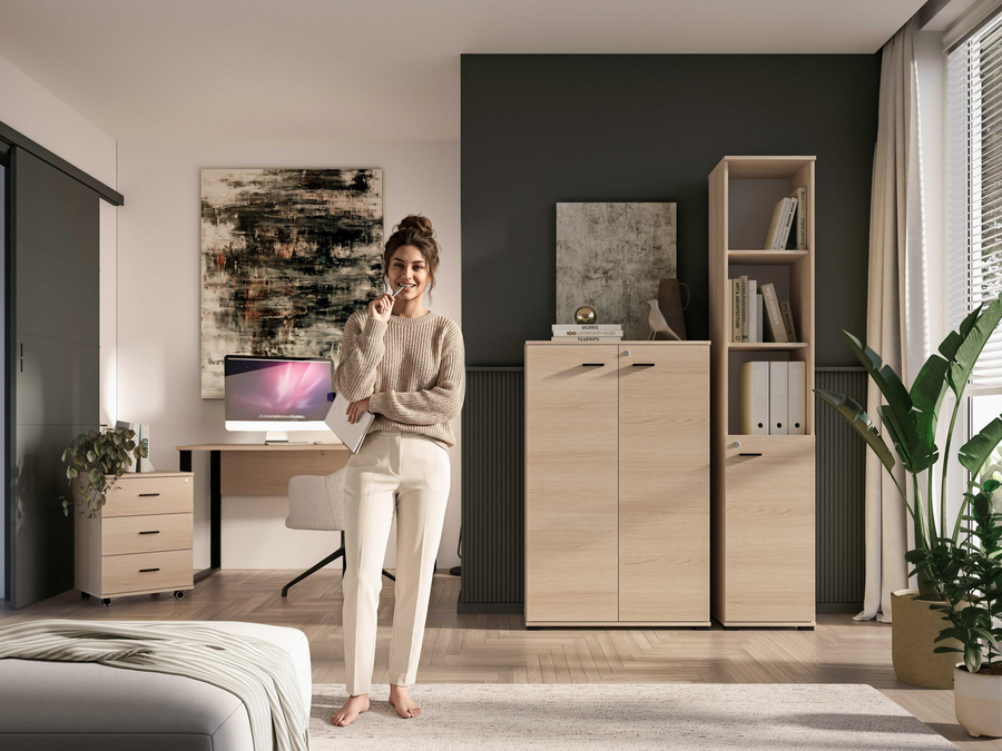 Bürokommode – ODELIS 05 – Abschließbarer Aktenschrank in hellem Holz-Design