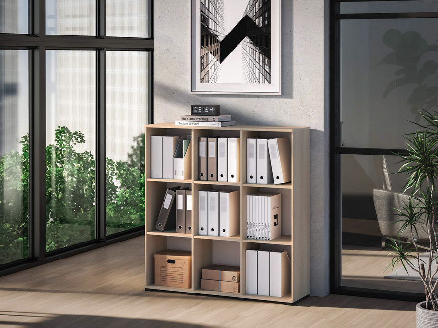 Büroregal – ODELIS 06 – Offenes Regal mit neun Fächern in hellem Holz-Design
