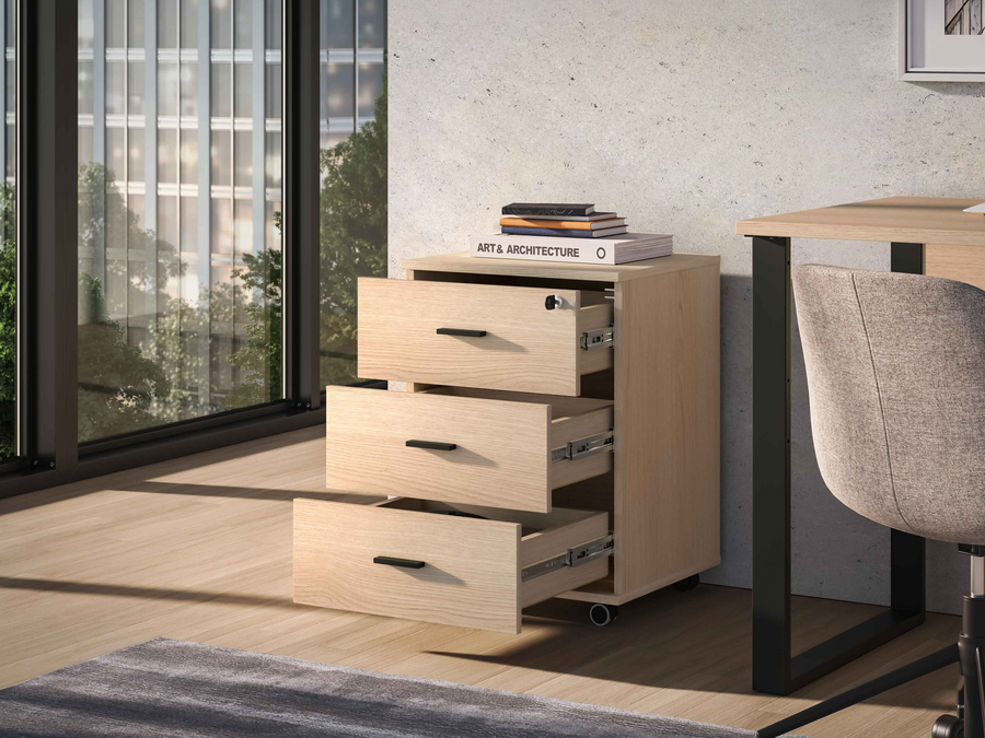 Rollcontainer – ODELIS 07 – Mobiler Bürocontainer in heller Holzoptik