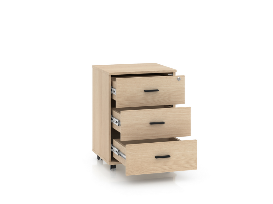 Rollcontainer – ODELIS 07 – Mobiler Bürocontainer in heller Holzoptik