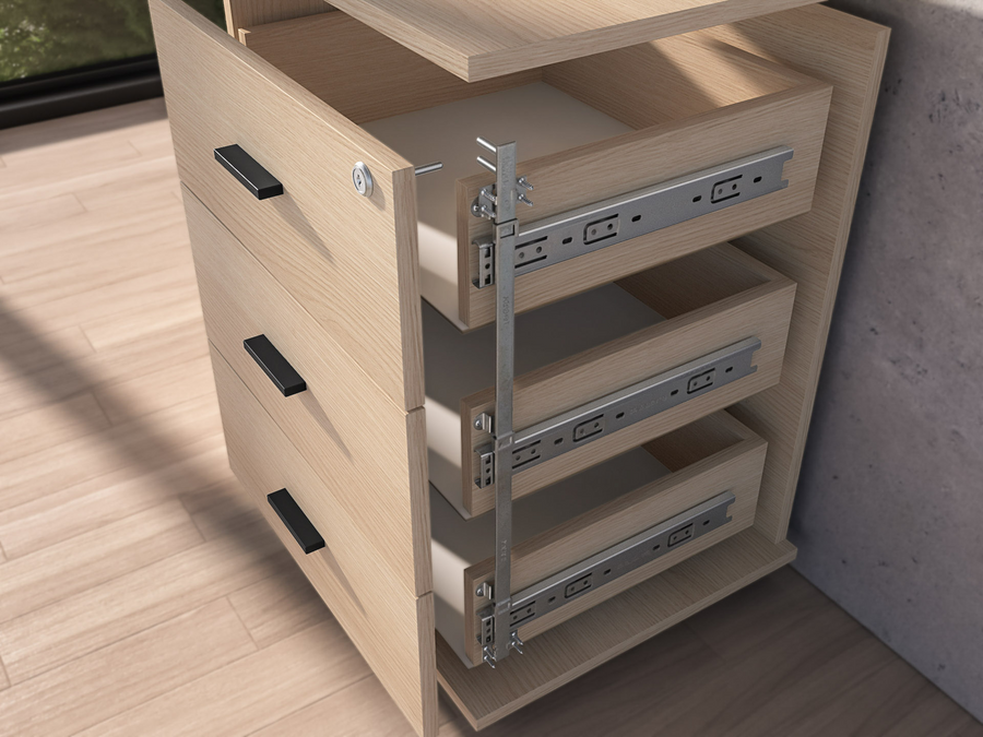 Rollcontainer – ODELIS 07 – Mobiler Bürocontainer in heller Holzoptik