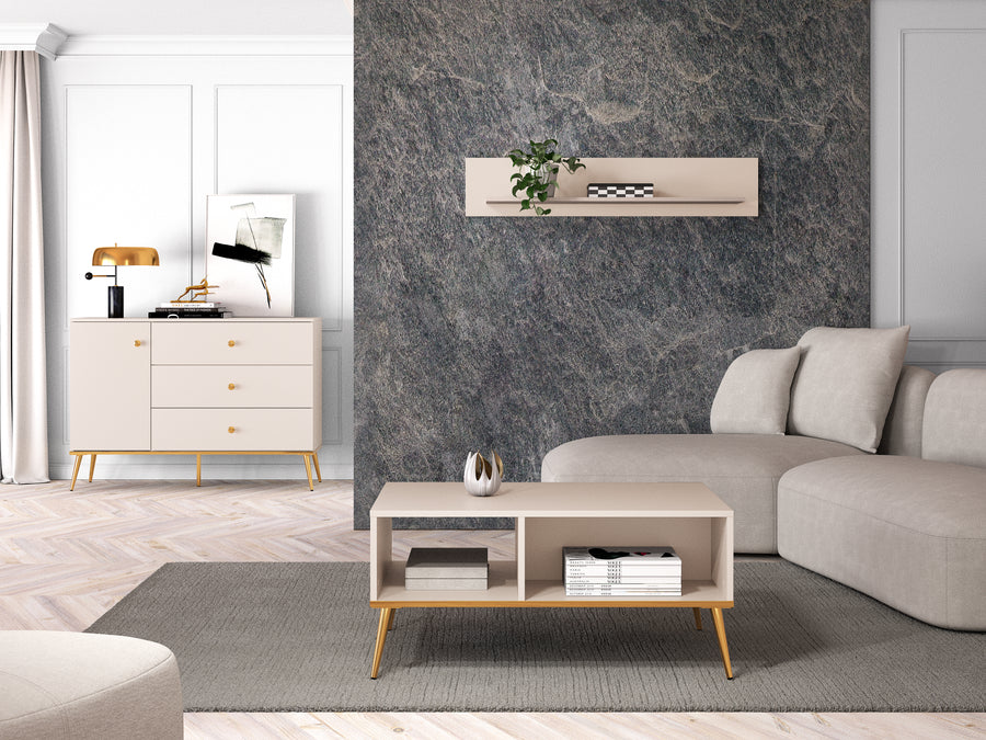 Couchtisch – SELGIN 07 – Elegante Kaschmir-Optik mit vergoldeten Metallbeinen