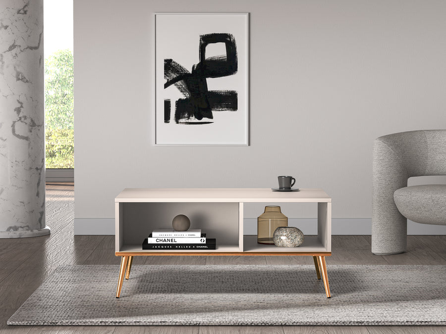 Couchtisch – SELGIN 07 – Elegante Kaschmir-Optik mit vergoldeten Metallbeinen