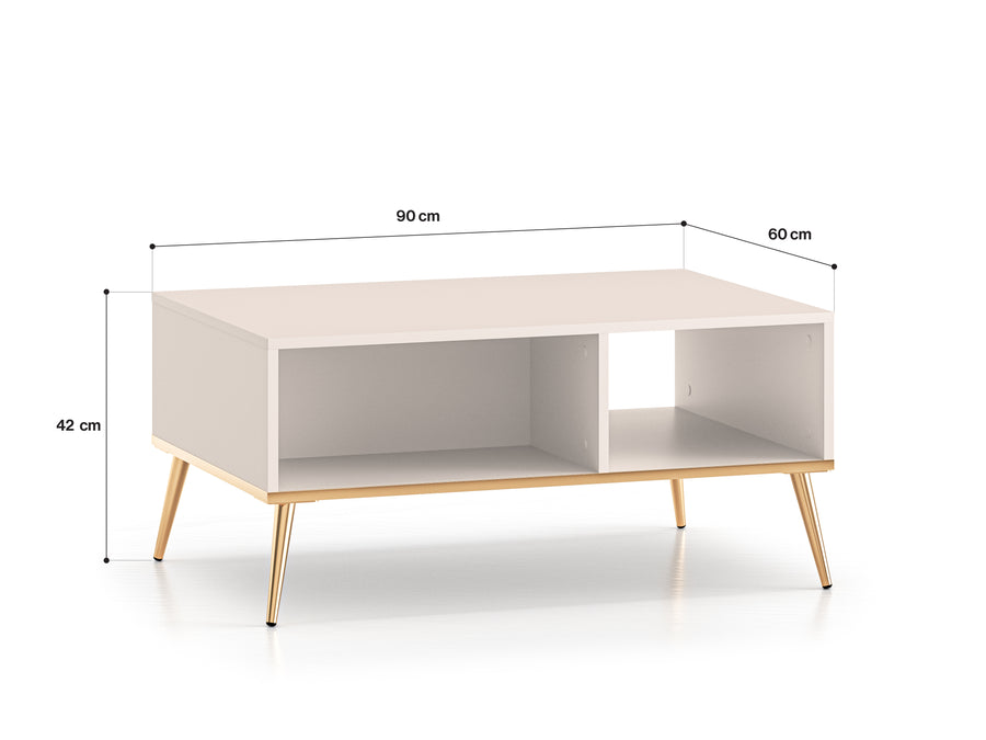 Couchtisch – SELGIN 07 – Elegante Kaschmir-Optik mit vergoldeten Metallbeinen
