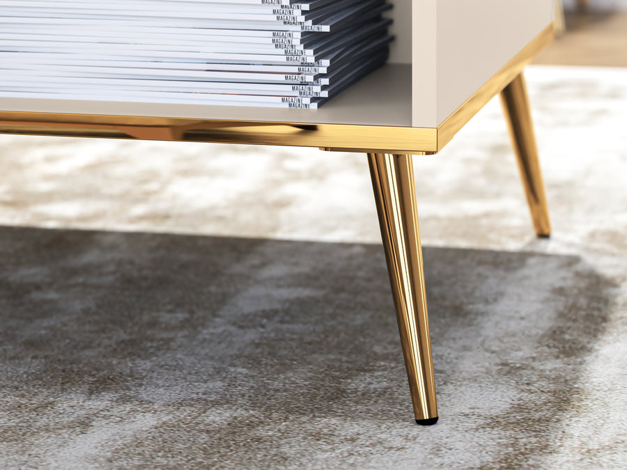 Couchtisch – SELGIN 07 – Elegante Kaschmir-Optik mit vergoldeten Metallbeinen