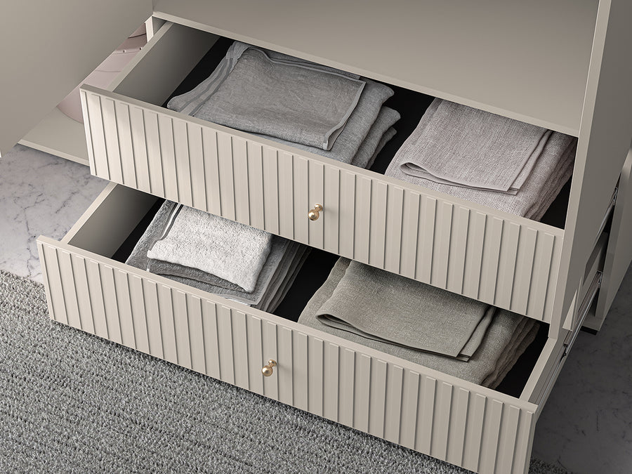Kleiderschrank – SOPHIE 22 – Moderner Drehtürenschrank mit Schubladen und MDF-Front