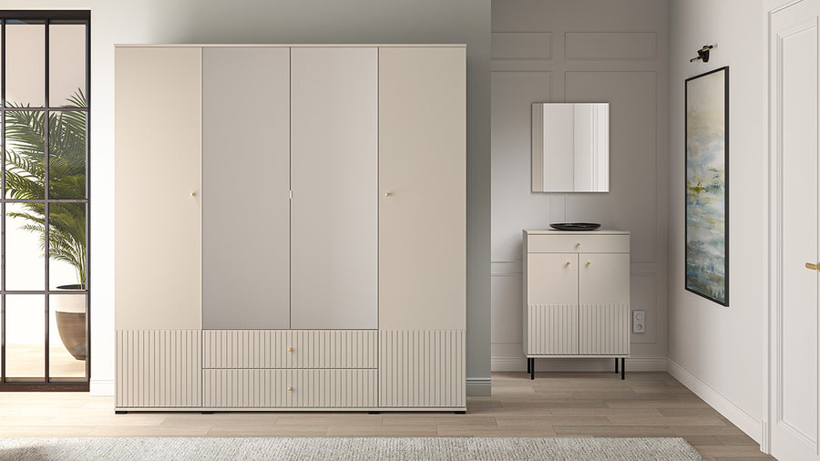 Kleiderschrank – SOPHIE 23 – Moderner Drehtürenschrank mit Spiegel und MDF-Front