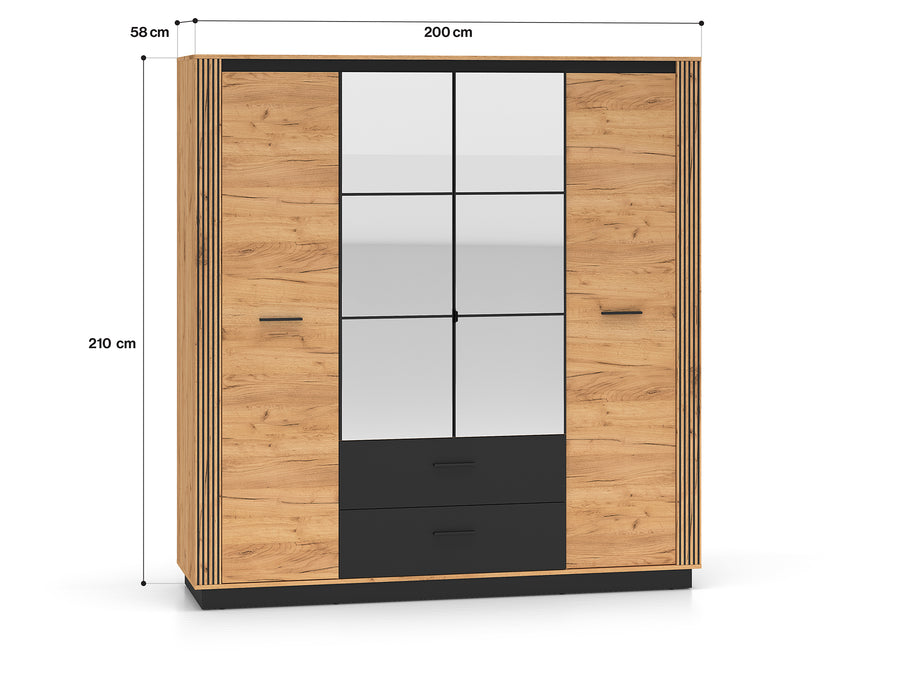 Kleiderschrank – URSO – Moderner Drehtürenschrank mit Glas und Holzoptik