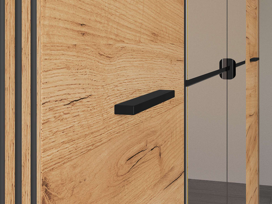 Kleiderschrank – URSO – Moderner Drehtürenschrank mit Glas und Holzoptik