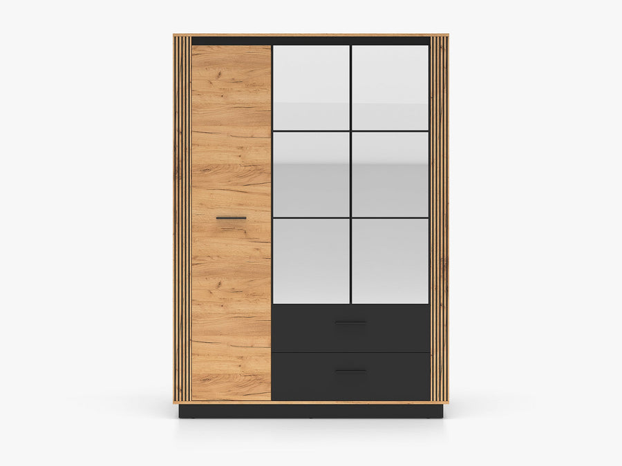 Kleiderschrank – URSO – Moderner Drehtürenschrank mit Glas und Holzoptik