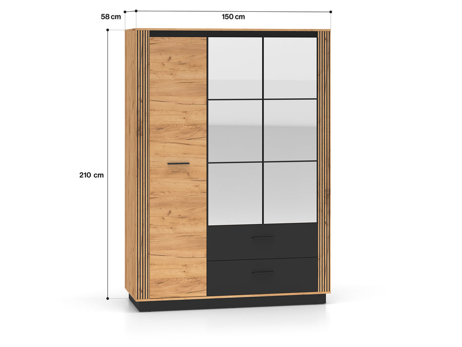 Kleiderschrank – URSO – Moderner Drehtürenschrank mit Glas und Holzoptik