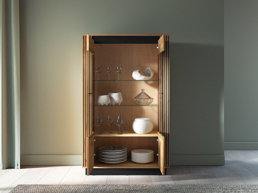 Vitrinenschrank – URSO – Eleganter Glasvitrine mit Holzoptik