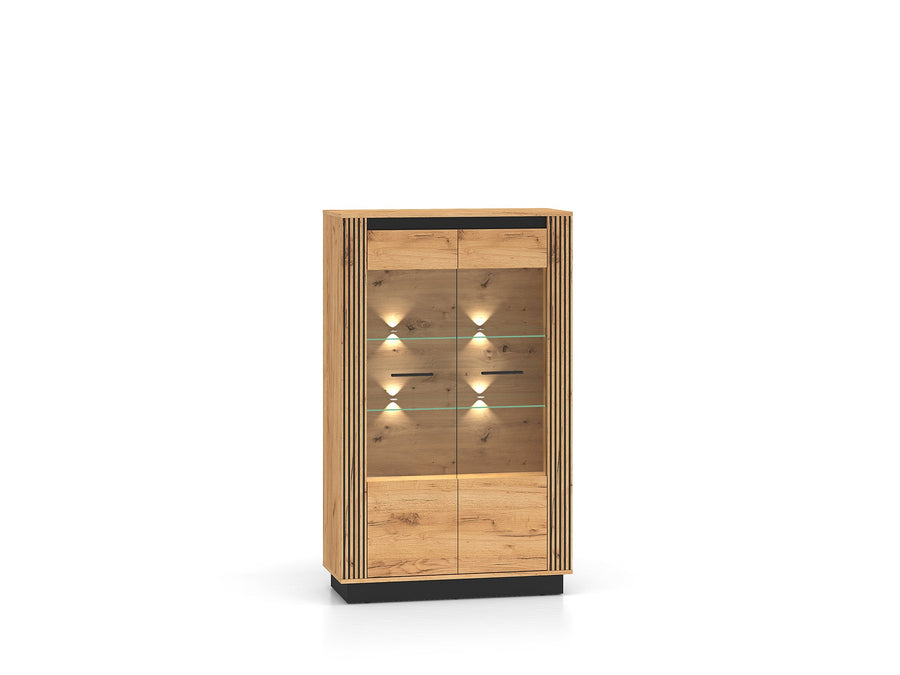 Vitrinenschrank – URSO – Eleganter Glasvitrine mit Holzoptik