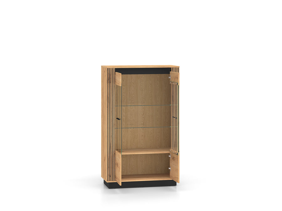 Vitrinenschrank – URSO – Eleganter Glasvitrine mit Holzoptik