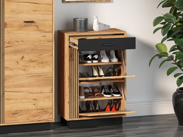 Schuhschrank – VASCO – Moderner Schuhturm mit Holzoptik