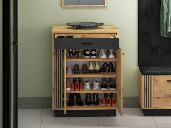 Schuhschrank – VASCO – Modern mit Gold Craft Oak Front