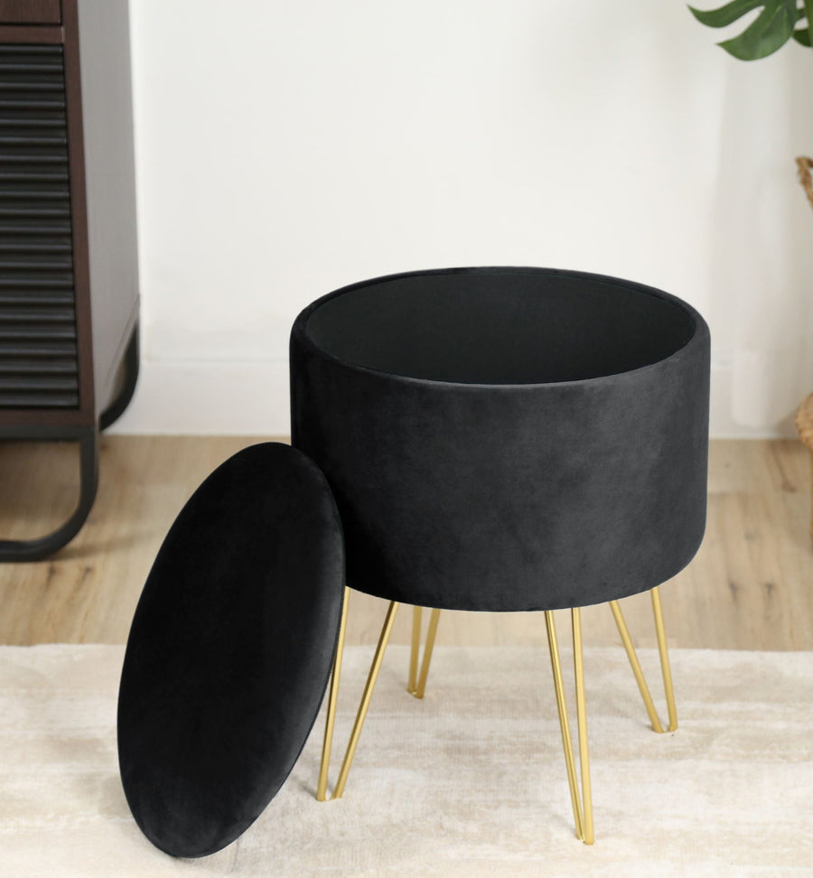 Sitzhocker – LILI – Elegante Samtpouf mit Stauraum und Deckel